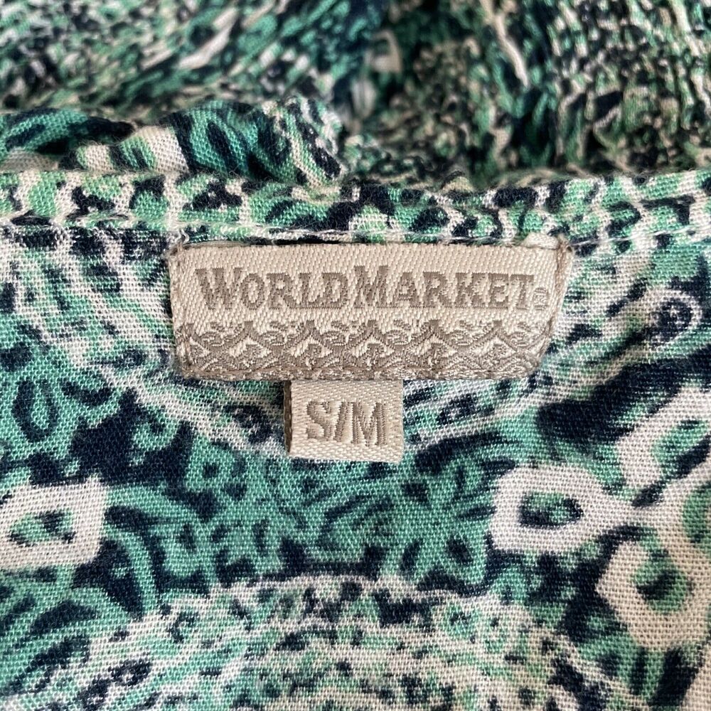 World Market Bohemian Hippie Geometric Smocked Waist Poncho Blouse Green Small - Picture 8 of 12